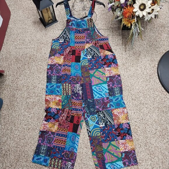 Boho Pants - 3660 Size XL Boho Print Cotton/ Polyester Over Alls with Adjustable Button Strap